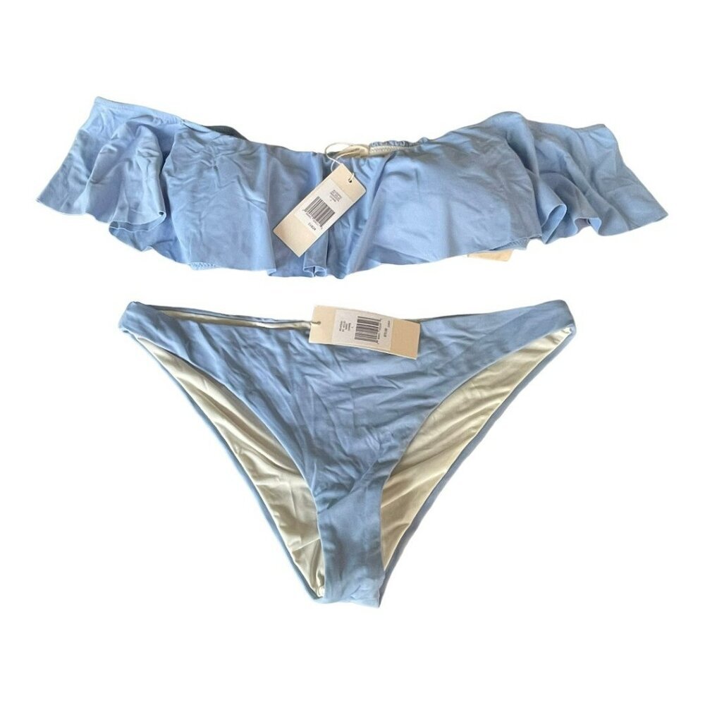 Eberjey So Bikini $196 Blue Ruffle Off Shoulder Bathing Suit Swim Suit Sz Large - Picture 3 of 6